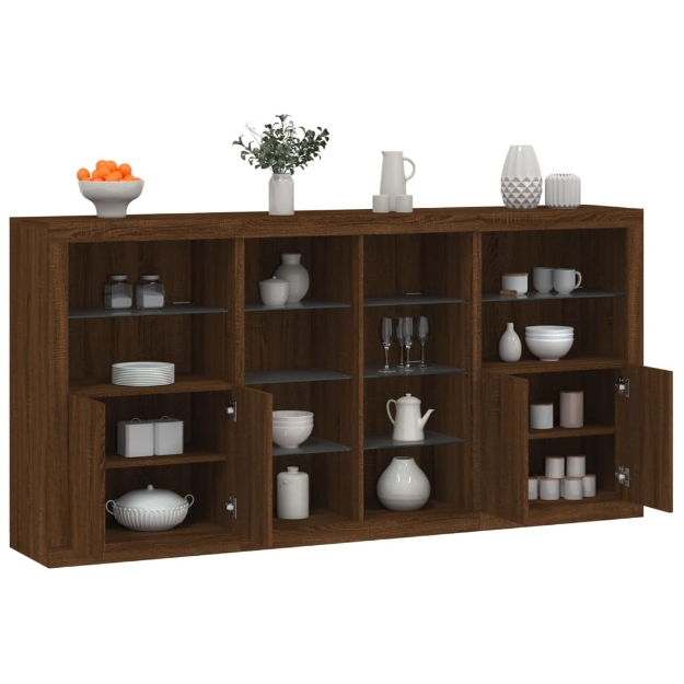 Credenza con Luci LED Rovere Marrone 202x37x100 cm