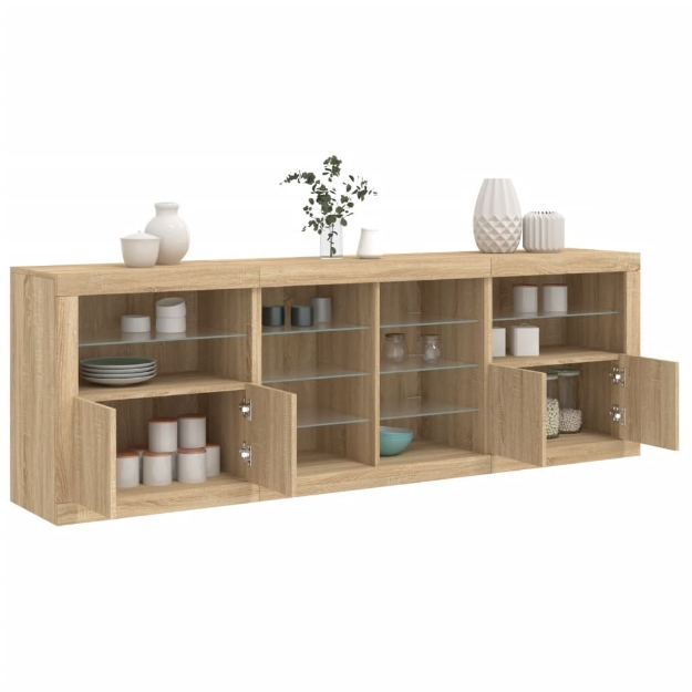 Credenza con Luci LED Rovere Sonoma 202x37x67 cm