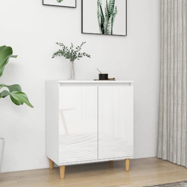 Credenza Gambe Massello Bianco Lucido 60x35x70cm Multistrato