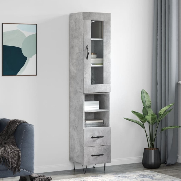 Credenza Grigio Cemento 34,5x34x180 cm in Legno Multistrato