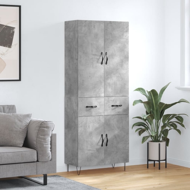 Credenza Grigio Cemento 69,5x34x180 cm in Legno Multistrato