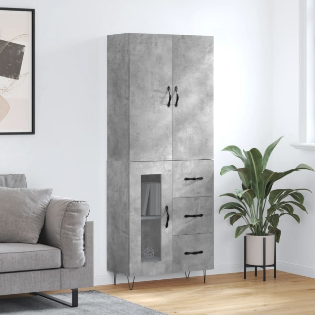 Credenza Grigio Cemento 69,5x34x180 cm in Legno Multistrato