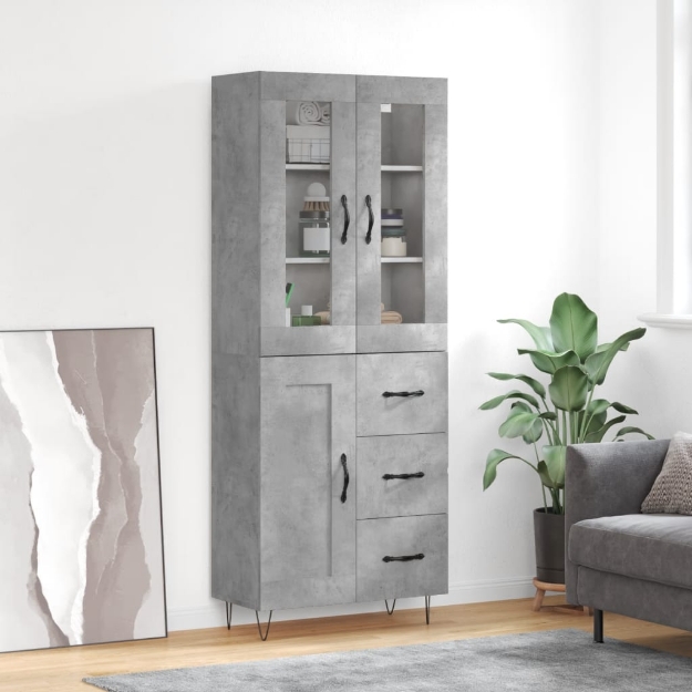 Credenza Grigio Cemento 69,5x34x180 cm in Legno Multistrato