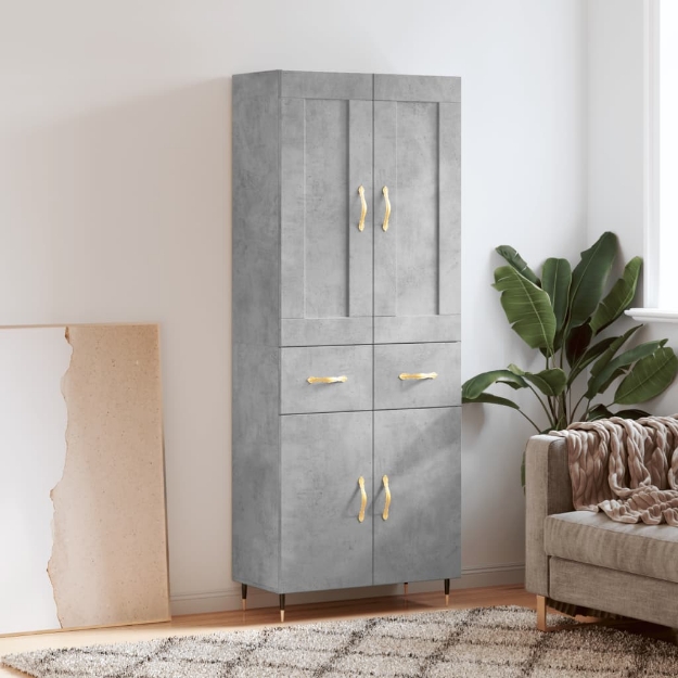 Credenza Grigio Cemento 69,5x34x180 cm in Legno Multistrato