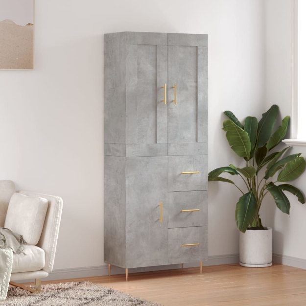 Credenza Grigio Cemento 69,5x34x180 cm in Legno Multistrato