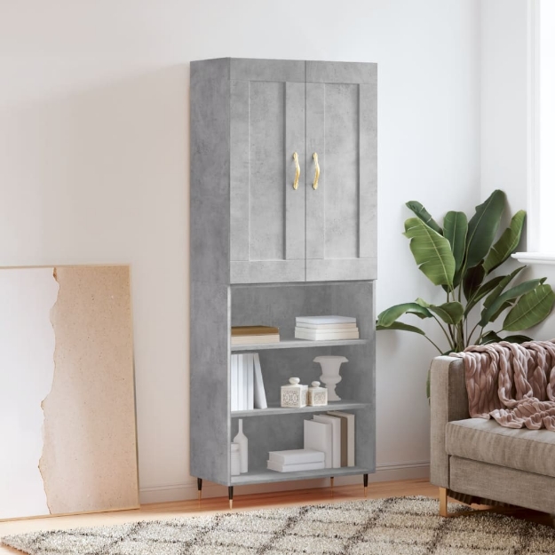 Credenza Grigio Cemento 69,5x34x180 cm in Legno Multistrato