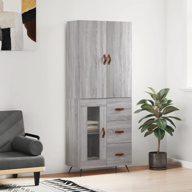 Credenza Grigio Sonoma 69,5x34x180 cm in Legno Multistrato