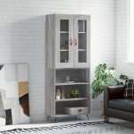 Credenza Grigio Sonoma 69,5x34x180 cm in Legno Multistrato