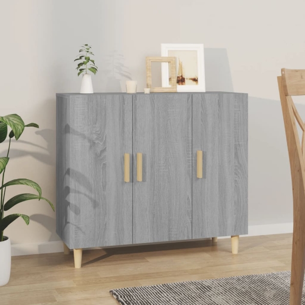 Credenza Grigio Sonoma 90x34x80 cm in Legno Multistrato