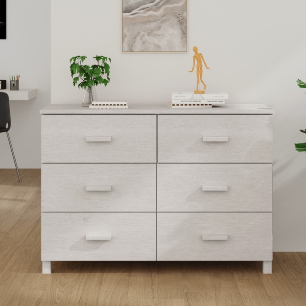 Credenza HAMAR Bianca 113x40x80 cm in Legno Massello di Pino