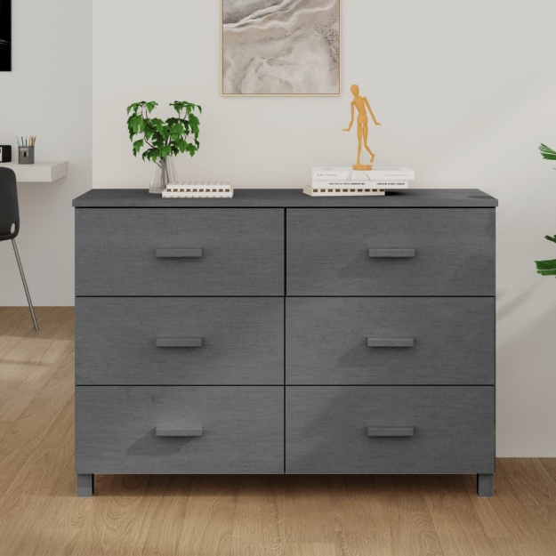 Credenza HAMAR Grigio Scuro 113x40x80 cm Legno Massello di Pino