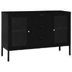 Credenza Nera 105x35x70 cm in Acciaio e Vetro Temperato