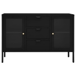 Credenza Nera 105x35x70 cm in Acciaio e Vetro Temperato