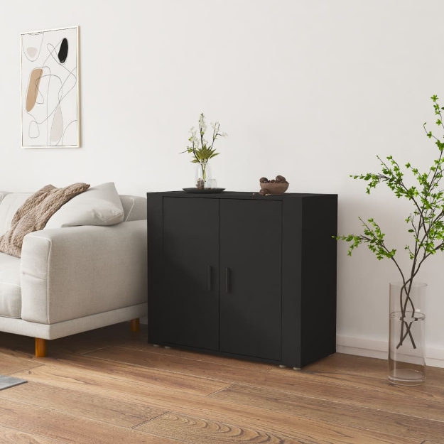 Credenza Nera 80x33x70 cm in Legno Multistrato