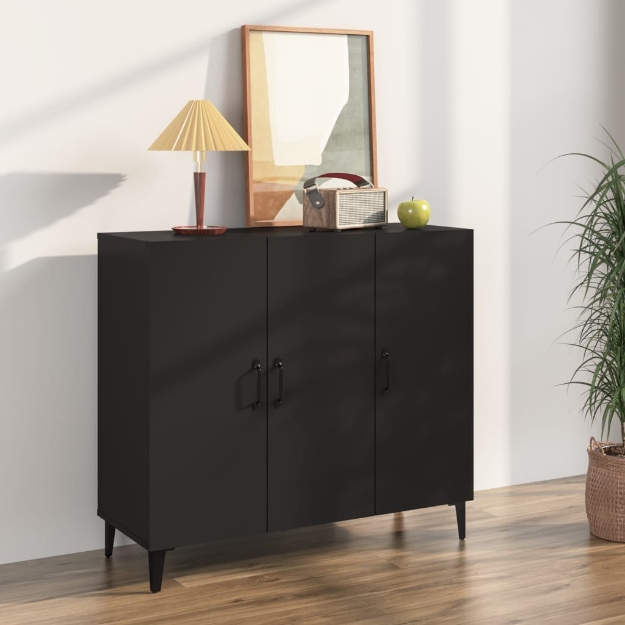 Credenza Nera 90x34x80 cm in Legno Multistrato