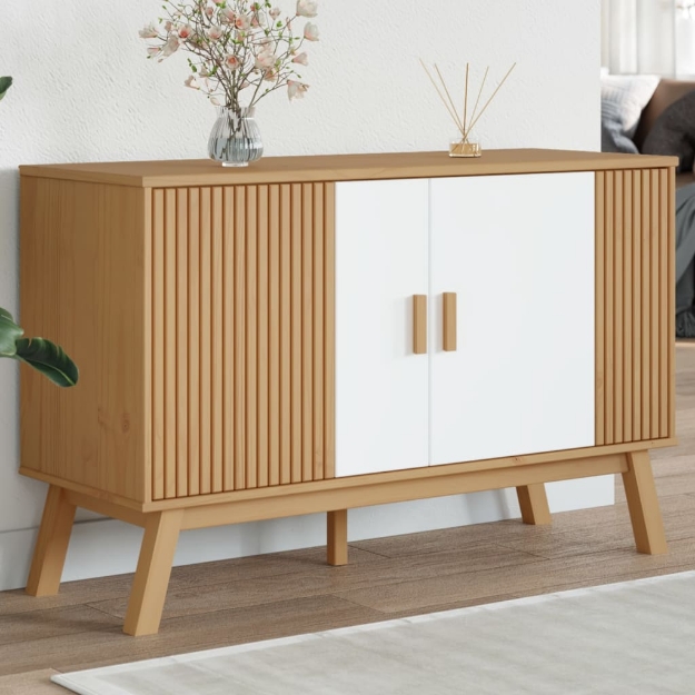 Credenza OLDEN Bianca e Marrone 114x43x73,5 cm Massello di Pino