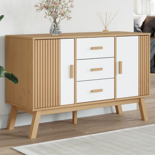 Credenza OLDEN Bianca e Marrone 114x43x73,5 cm Massello di Pino