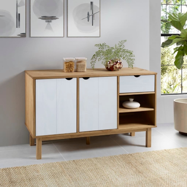 Credenza OTTA Marrone e Bianco 114x43x73,5 cm in Legno di Pino