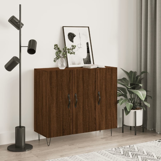 Credenza Rovere Marrone 90x34x80 cm in Legno Multistrato