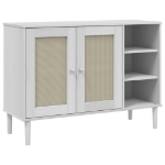 Credenza SENJA Aspetto Rattan Bianco 112x40x80 cm Massello Pino