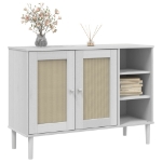 Credenza SENJA Aspetto Rattan Bianco 112x40x80 cm Massello Pino