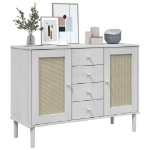 Credenza SENJA Aspetto Rattan Bianco 112x40x80 cm Massello Pino