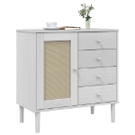 Credenza SENJA Aspetto Rattan Bianco 80x40x80 cm Massello Pino