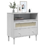 Credenza SENJA Aspetto Rattan Bianco 80x40x80 cm Massello Pino