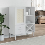 Credenza SENJA Aspetto Rattan Bianco 90x40x112cm Massello Pino