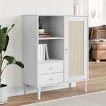 Credenza SENJA Aspetto Rattan Bianco 90x40x112cm Massello Pino