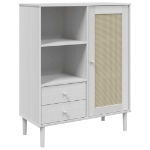 Credenza SENJA Aspetto Rattan Bianco 90x40x112cm Massello Pino