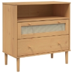 Credenza SENJA Aspetto Rattan Marrone 80x40x80 cm Massello Pino