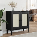 Credenza SENJA Aspetto Rattan Nero 80x35x80 cm Massello Pino