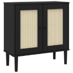 Credenza SENJA Aspetto Rattan Nero 80x35x80 cm Massello Pino