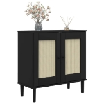 Credenza SENJA Aspetto Rattan Nero 80x35x80 cm Massello Pino