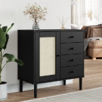 Credenza SENJA Aspetto Rattan Nero 80x40x80 cm Massello Pino