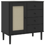 Credenza SENJA Aspetto Rattan Nero 80x40x80 cm Massello Pino