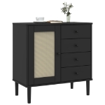 Credenza SENJA Aspetto Rattan Nero 80x40x80 cm Massello Pino