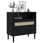 Credenza SENJA Aspetto Rattan Nero 80x40x80 cm Massello Pino