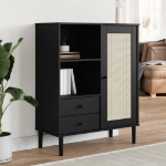 Credenza SENJA Aspetto Rattan Nero 90x40x112 cm Massello Pino