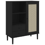 Credenza SENJA Aspetto Rattan Nero 90x40x112 cm Massello Pino