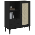 Credenza SENJA Aspetto Rattan Nero 90x40x112 cm Massello Pino