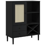 Credenza SENJA Aspetto Rattan Nero 90x40x112 cm Massello Pino