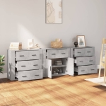 Credenze 3 pz Grigio Cemento in Legno Multistrato