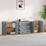 Credenze 3 pz Grigio Sonoma in Legno Multistrato