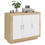 Credenza Bianca e Rovere Sonoma 92x35x75cm in Legno Multistrato