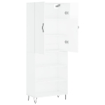 Credenza Bianco Lucido 69,5x34x180 cm in Legno Multistrato