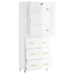 Credenza Bianco Lucido 69,5x34x180 cm in Legno Multistrato