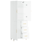 Credenza Bianco Lucido 69,5x34x180 cm in Legno Multistrato