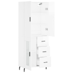 Credenza Bianco Lucido 69,5x34x180 cm in Legno Multistrato